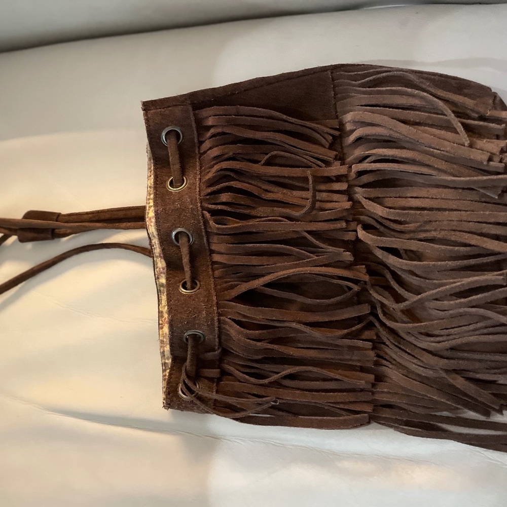 Brown fringe suede purse
